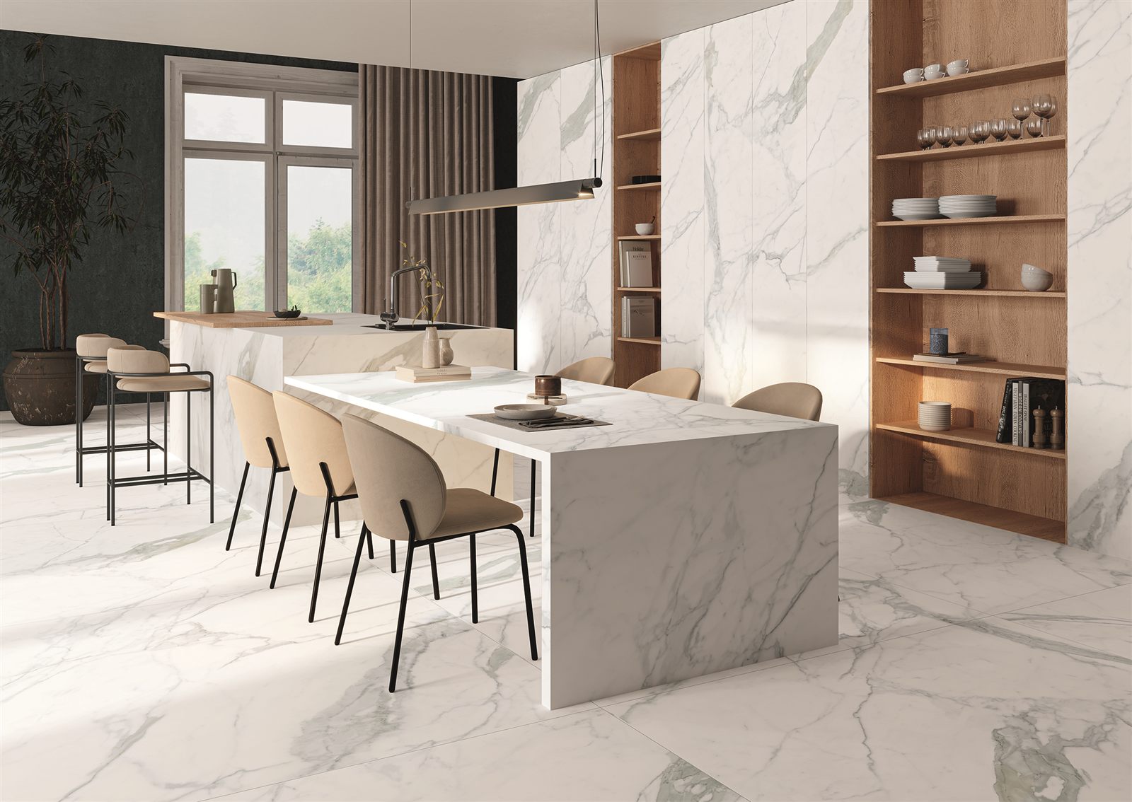 White stone for bright Singapore kitchens